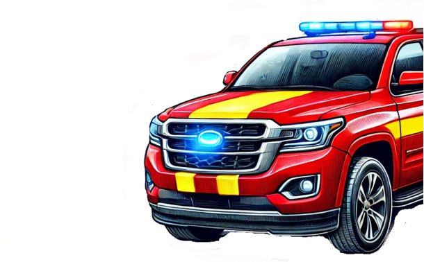 Tekoälyn luoma paloauton keulakuva maastoautosta